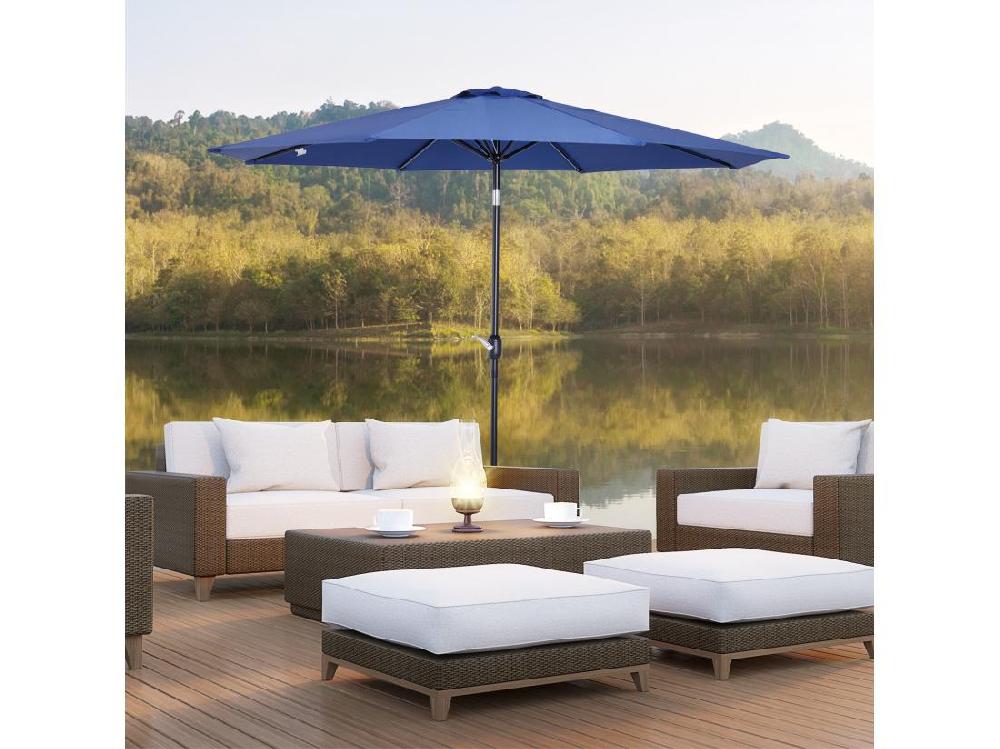 Vente Unique Parasol En Métal Rond Polyester 180g/m² Manivelle Inclinable Ø 3 X 2 45 M Bleu