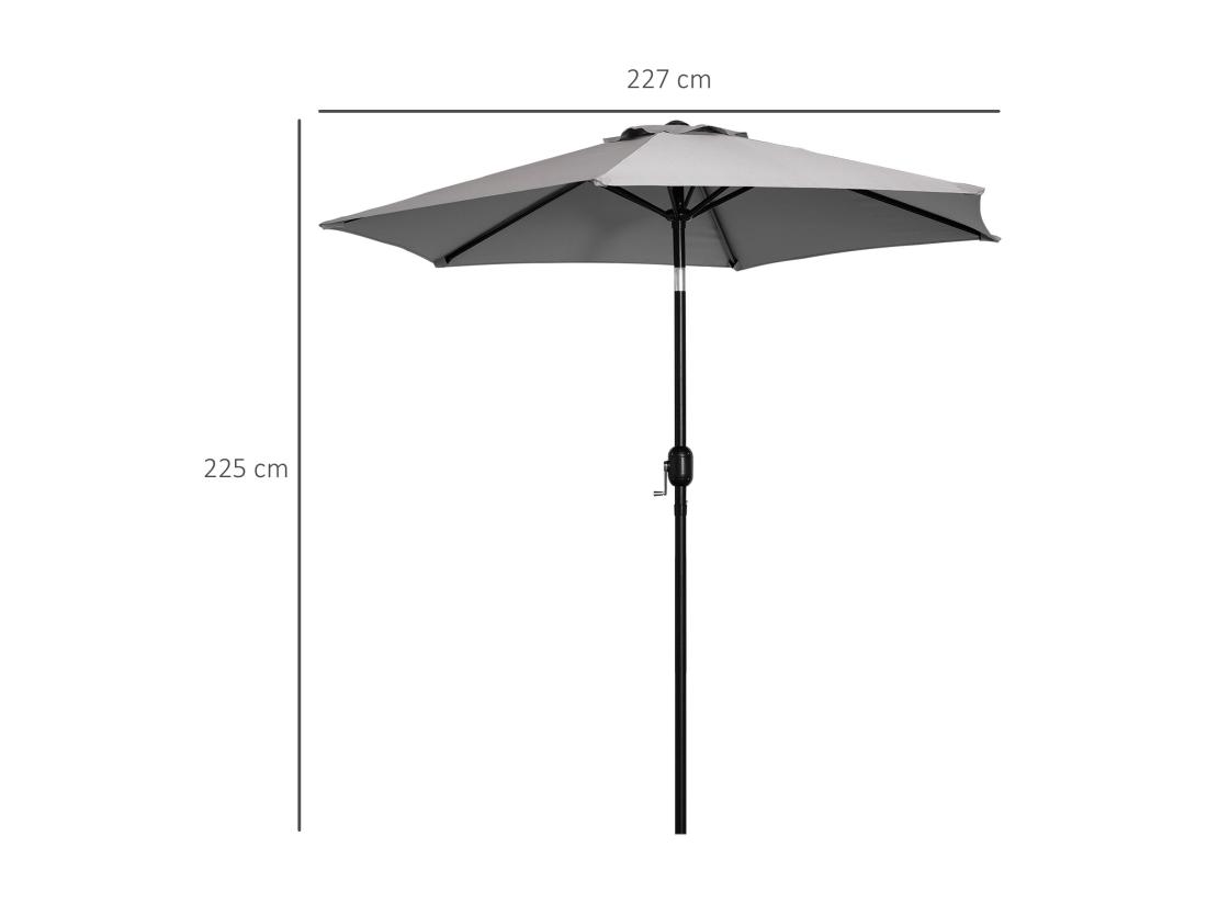 Vente Unique Parasol Hexagonal Inclinable Dim. Ø 2 3 X 2 16H M Métal Polyester Haute Densité Gris