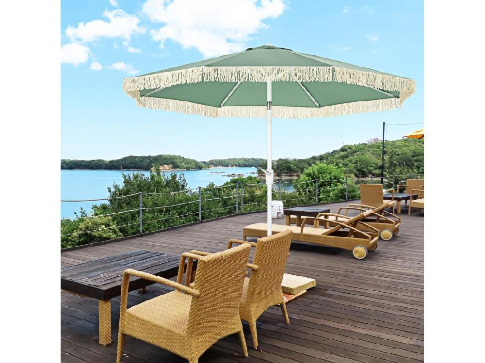 Vente Unique Parasol Inclinable De Jardin Style Bohème à Franges Polyester Haute Densité Vert