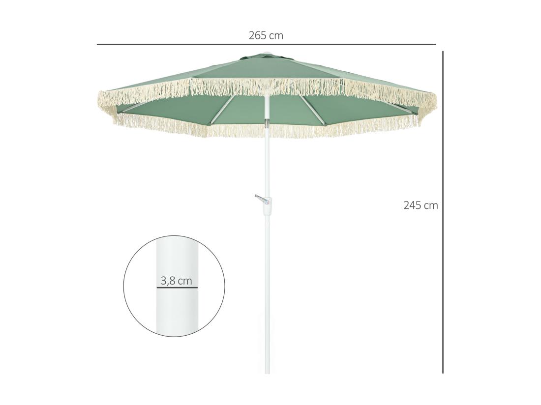 vente unique Parasol inclinable de jardin style bohème à franges polyester haute densité vert