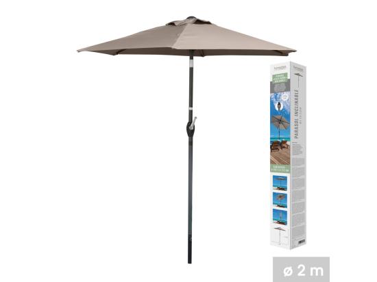 Vente Unique Parasol Inclinable Taupe – Ø2m – H2 13m – Acier – Toile Polyester 160g/m² – Manivelle
