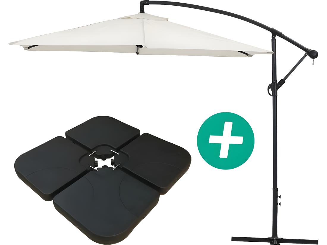 Vente Unique Parasol Jardin Déporté Alu "Ilios" - Rond - Ø 3 M - Ecru - Dalles Incluses