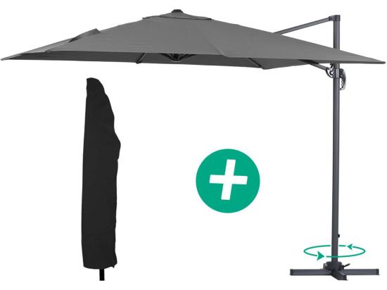 vente unique Parasol jardin déporté Alu "Sun 3" - Carré - 3 x 3 m - Gris + housse de protection