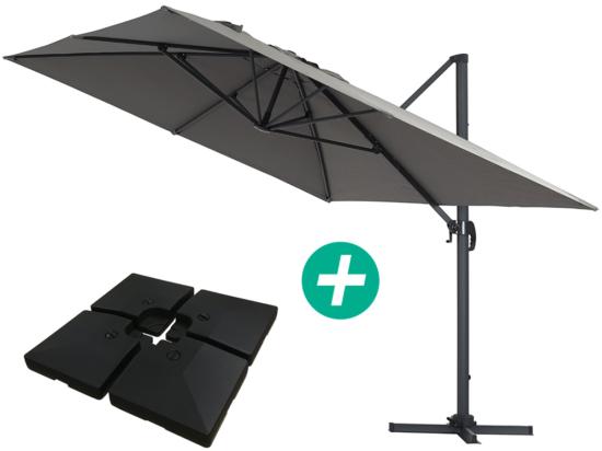 Vente Unique Parasol Jardin Déporté Alu "Sun 4 " - Rectangle - 3 X 4 M - Gris - Dalles à Lester Incluses