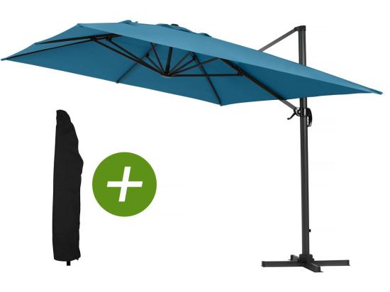 Vente Unique Parasol Jardin Déporté Alu "Sun 4" - Rectangle - 3 X 4 M - Bleu + Housse De Protection