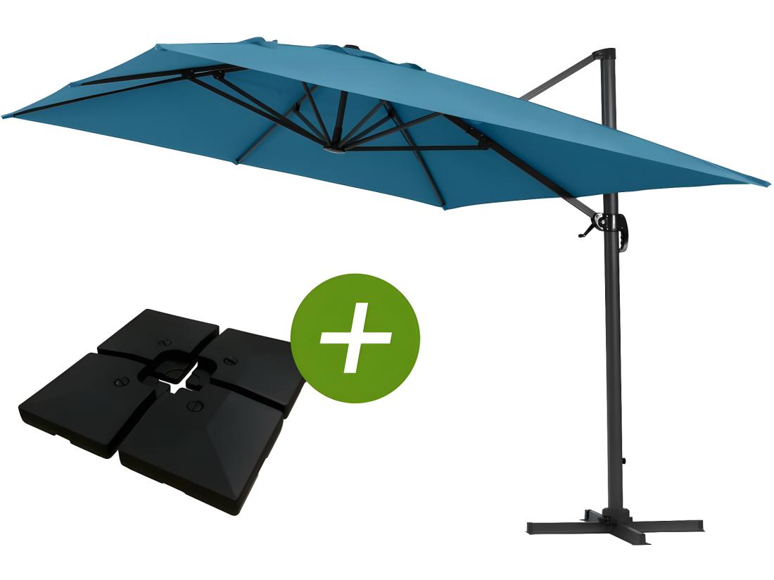 Vente Unique Parasol Jardin Déporté Alu "Sun 4" - Rectangle - 3 X 4 M - Bleu - Dalles à Lester Incluses
