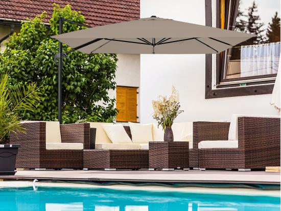 Vente Unique Parasol Jardin Déporté En Aluminium "Sky 4" - 3 X 4 M - Taupe - Dalles à Lester Incluses