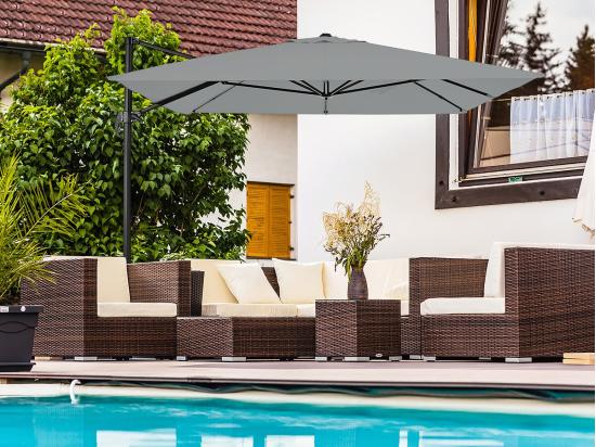 Vente Unique Parasol Jardin Déporté En Aluminium "Sky 4" - 3 X 4 M - Gris - Avec Housse