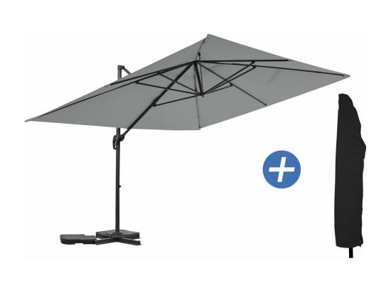 vente unique Parasol jardin déporté en aluminium "Sky 4" - 3 x 4 m - Gris - Avec Housse