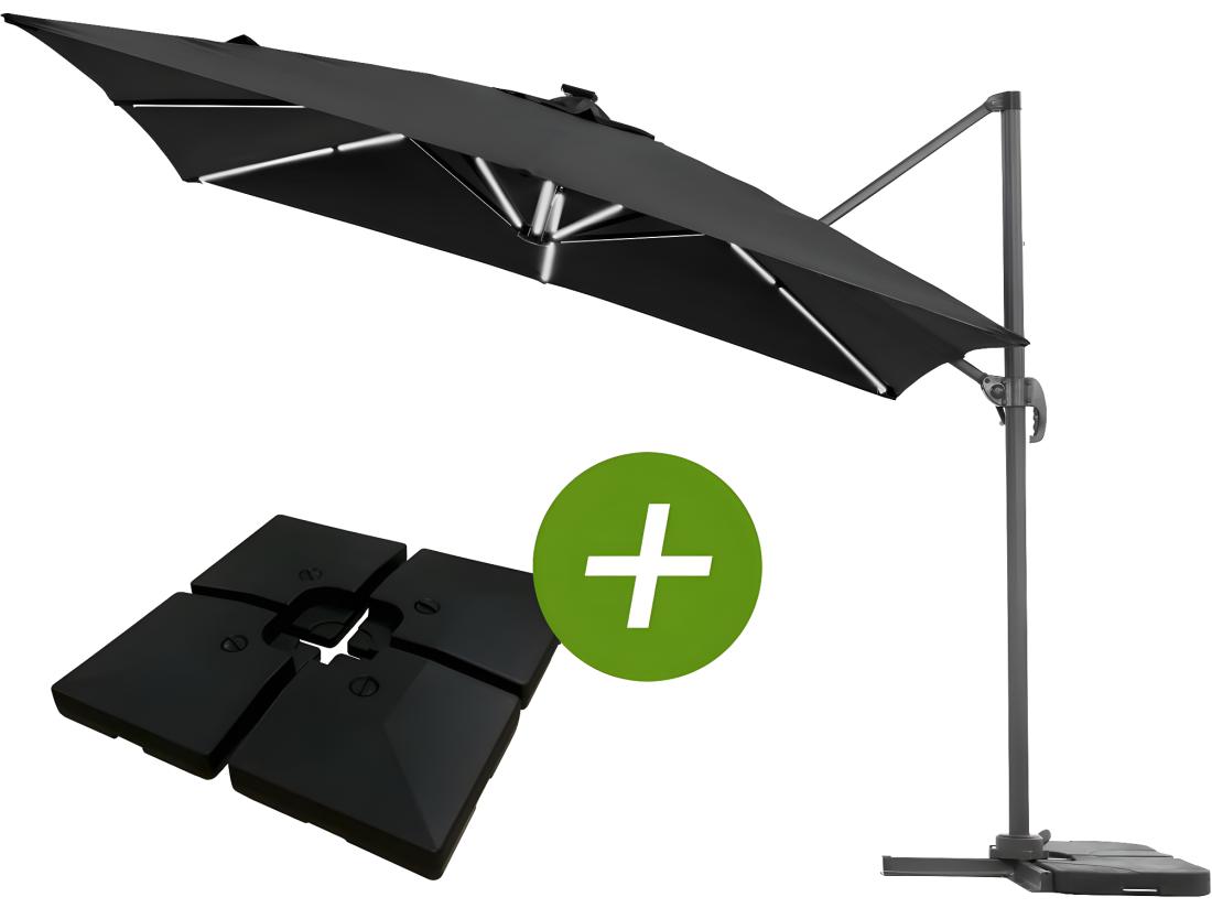 Vente Unique Parasol Jardin Déporté LED Alu "Sun 4 Luxe" - Rectangle - 3 X 4 M - Dalles à Lester Incluses
