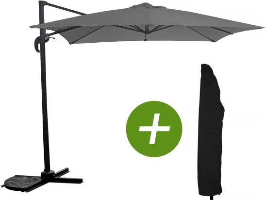 vente unique Parasol jardin déporté "Soleil" - Carré - 2.5 x 2.5 m - Gris + Housse de protection