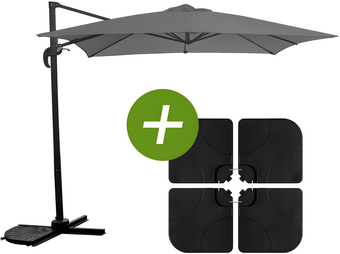 vente unique Parasol jardin déporté "Soleil" - Carré - 2.5 x 2.5 m - Gris + Dalles à lester incluses