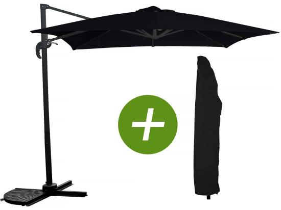 Vente Unique Parasol Jardin Déporté "Soleil" - Carré - 2.5 X 2.5 M - Noir + Housse De Protection