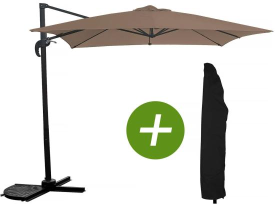 vente unique Parasol jardin déporté "Soleil" - Carré - 2.5 x 2.5 m - Taupe + Housse de protection