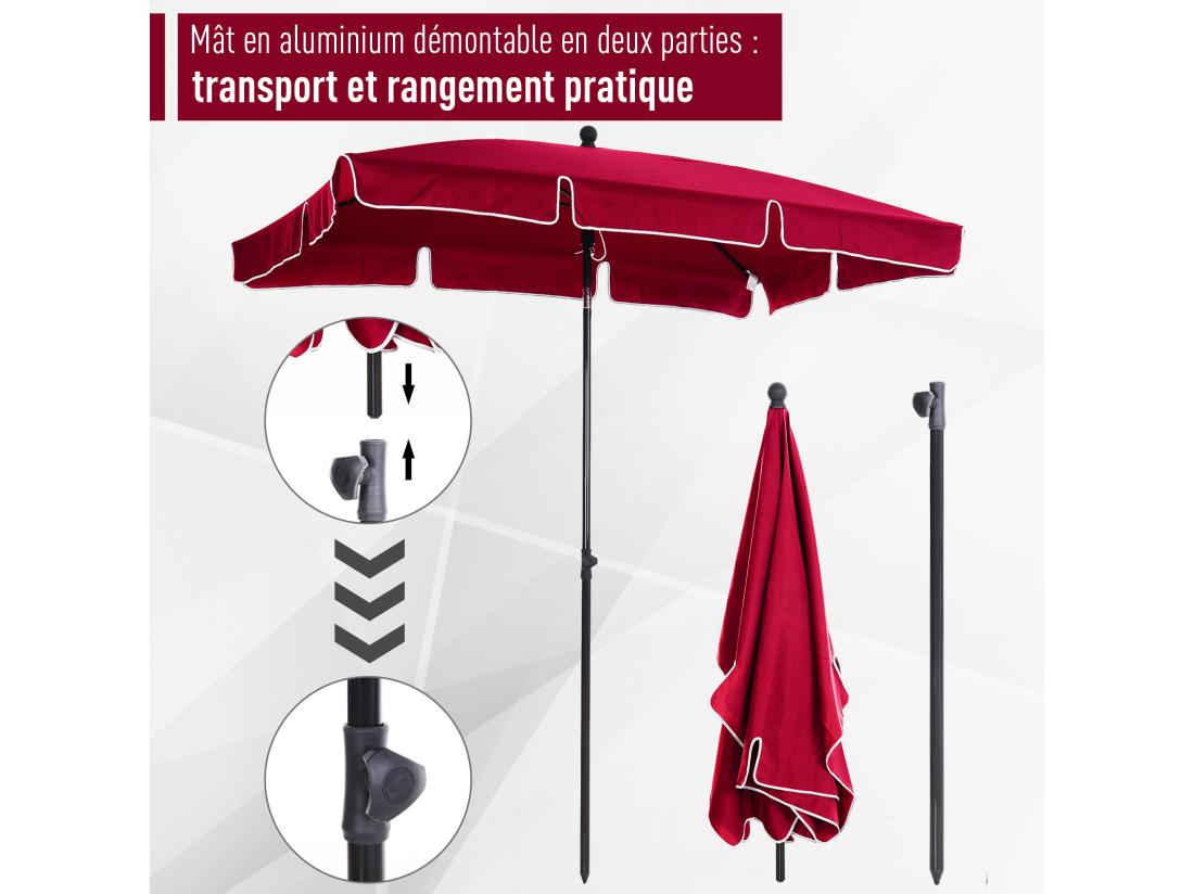 Vente Unique Parasol Rectangulaire Inclinable Alu Acier Polyester Haute Densité Diamètre 2 M Rouge