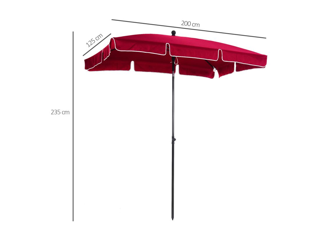 Vente Unique Parasol Rectangulaire Inclinable Alu Acier Polyester Haute Densité Diamètre 2 M Rouge