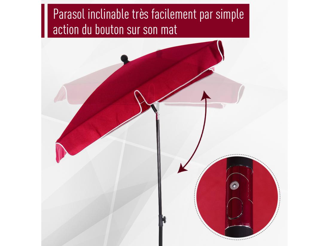vente unique Parasol rectangulaire inclinable alu acier polyester haute densité diamètre 2 m rouge