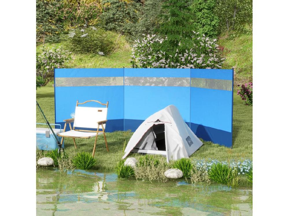 Vente Unique Paravent Brise-vue Camping Plage Portable Pliable Avec Sac De Transport Et Poteaux Acier Dim. 440L X 140H Cm Bleu