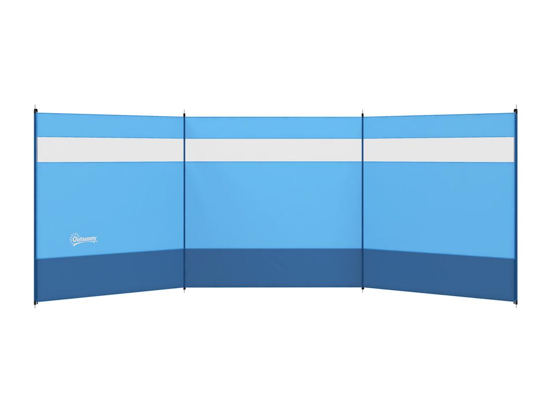 Vente Unique Paravent Brise-vue Camping Plage Portable Pliable Avec Sac De Transport Et Poteaux Acier Dim. 440L X 140H Cm Bleu