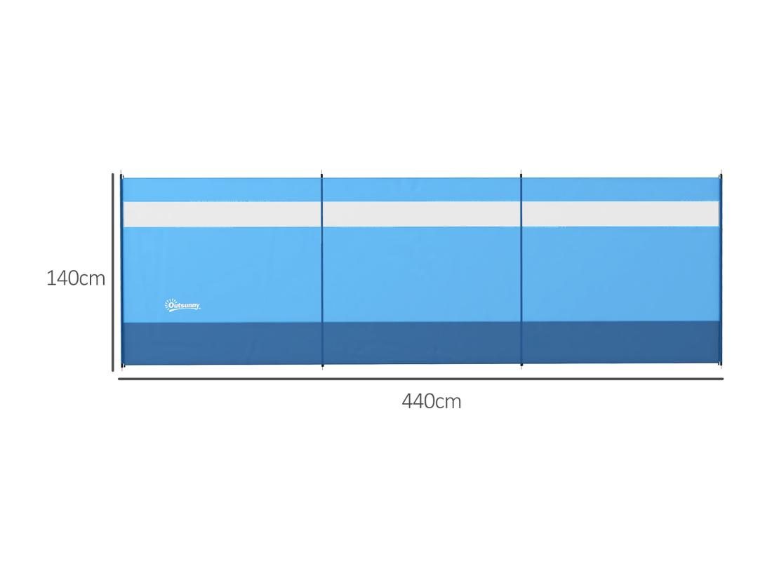 vente unique Paravent brise-vue camping plage portable pliable avec sac de transport et poteaux acier dim. 440L x 140H cm bleu