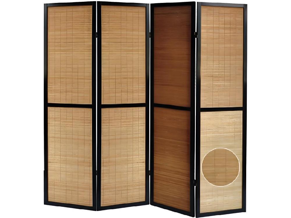 vente unique Paravent en bois noir et bambou de 4 pans