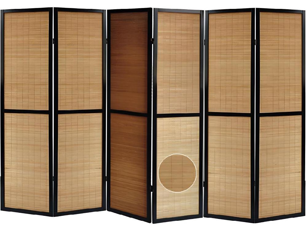 vente unique Paravent en bois noir et bambou de 6 pans