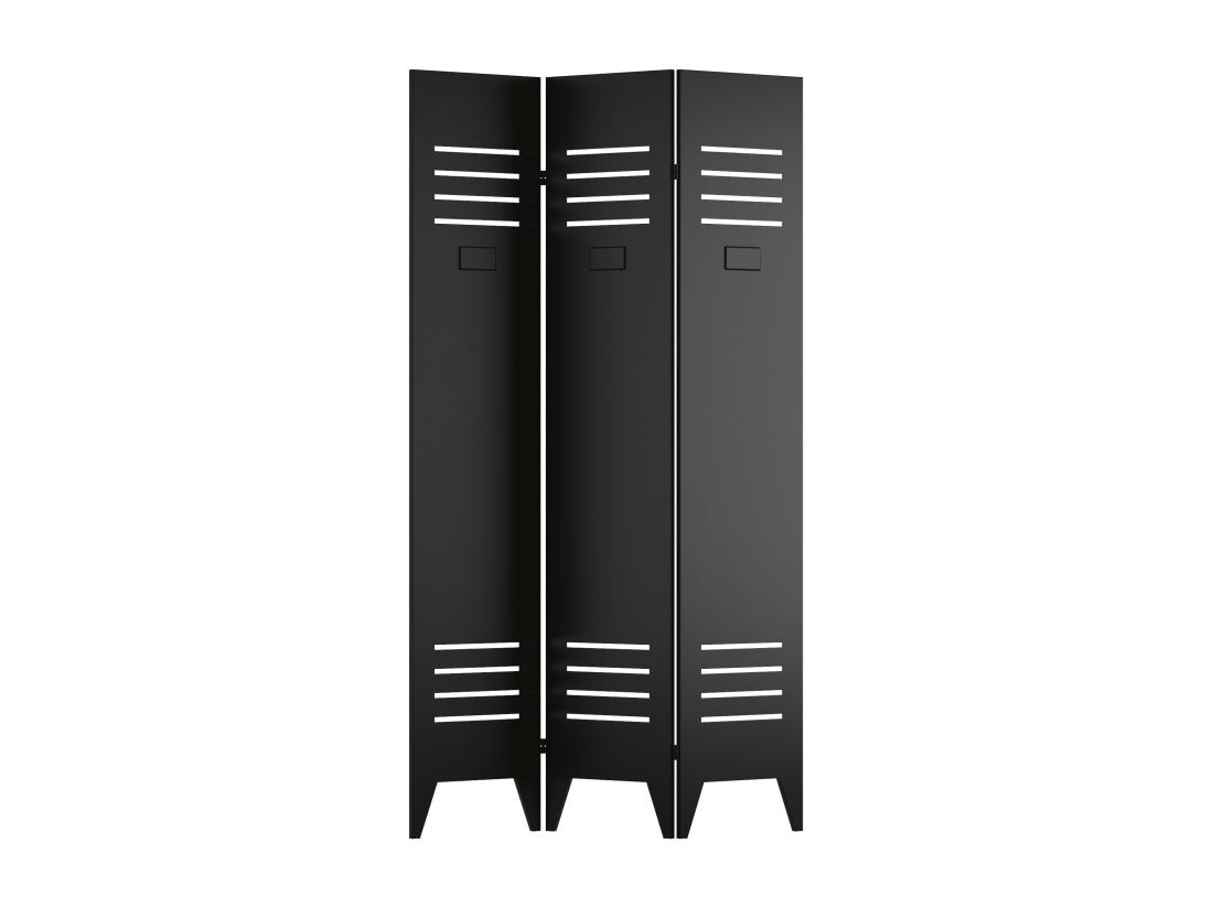 Vente Unique Paravent Industriel Porte De Casier En Métal 3 Pans - L. 107 X H. 178 Cm - Noir - CASILY