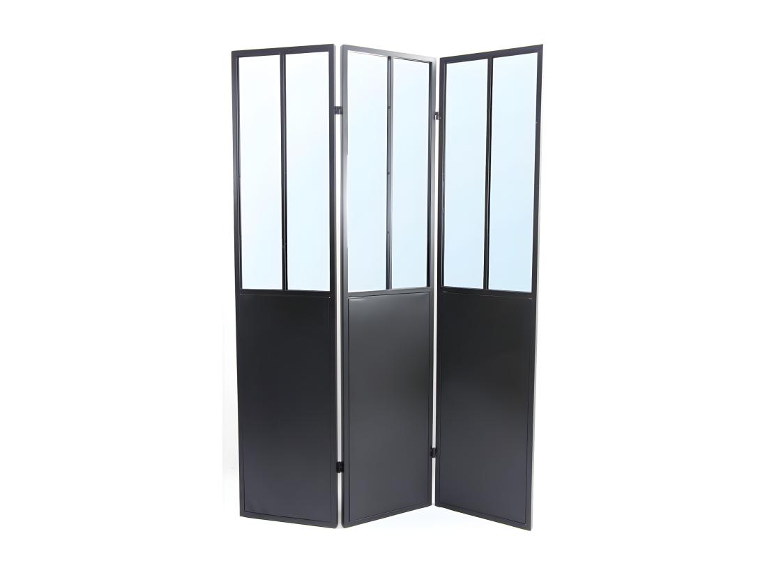 Vente Unique Paravent Miroir Atelier Industriel 3 Pans - Métal - H. 180 X L. 122 Cm - Noir - COVENTRY