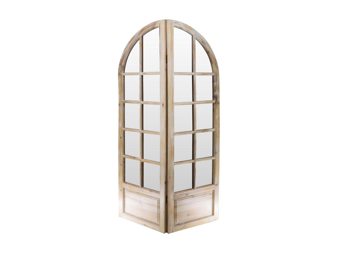 Vente Unique Paravent Miroir En Bois De Pin Effet Patiné - 2 Pans - L. 96 X H. 180 Cm - Naturel - KEDIRI