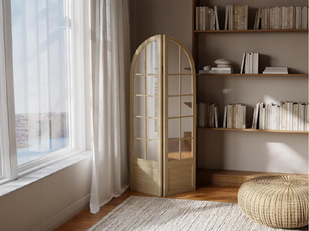 vente unique Paravent miroir en bois de pin effet patiné - 2 pans - L. 96 x H. 180 cm - Naturel - KEDIRI