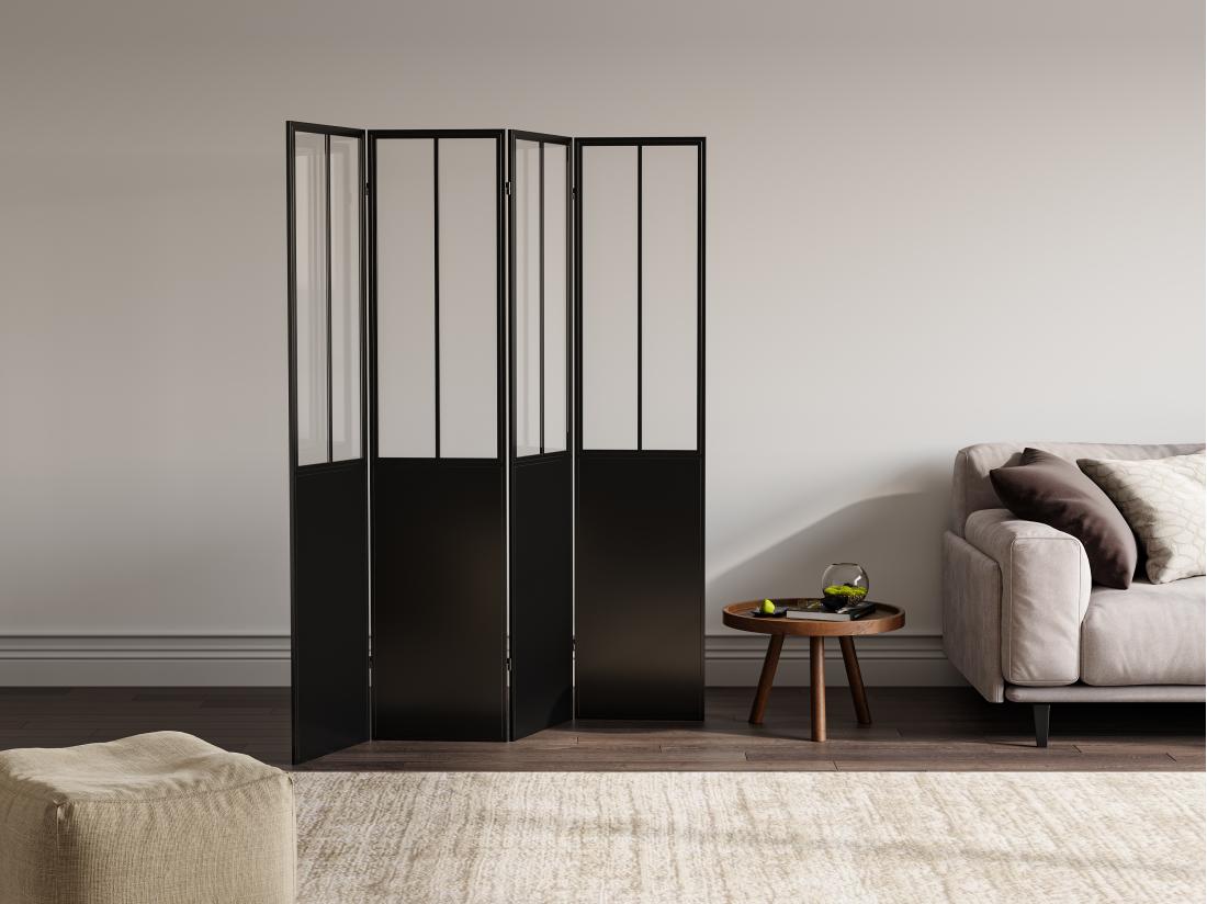 vente unique Paravent style atelier industriel en métal 4 pans - L. 160 x H. 178 cm - Noir - KALEVI