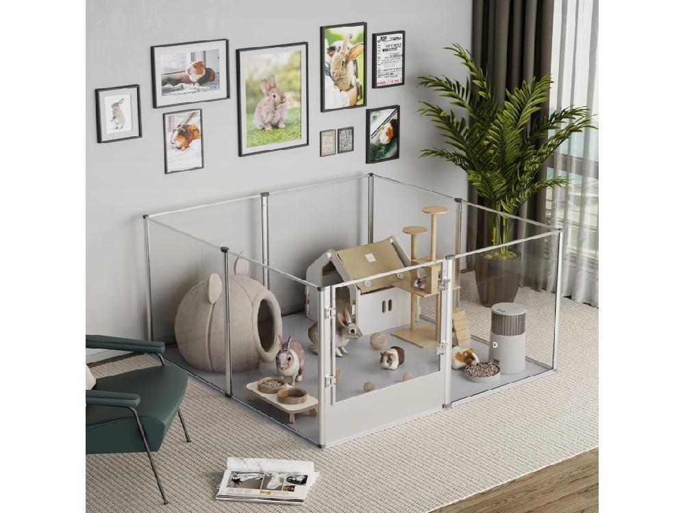 Vente Unique Parc Grand Chien Intérieur Enclos Chien Acrylique Grande Taille En Métal Caisse De Mise Bas Pour Chiens Chat Lapin 120x120x61cm
