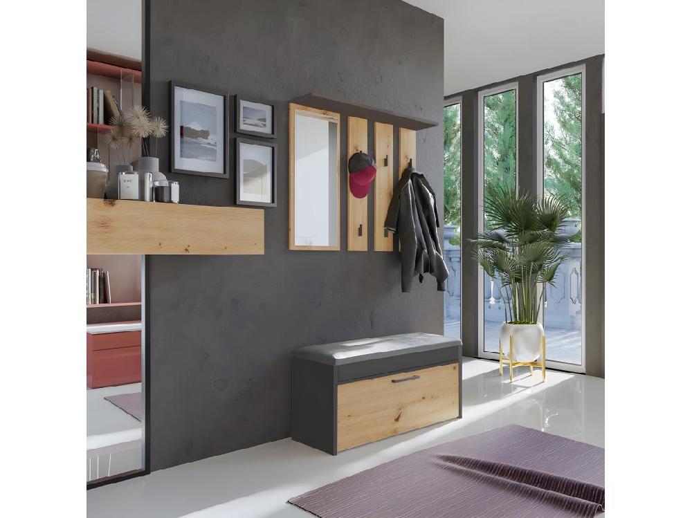 Vente Unique PARMI - Patère Murale Avec Mirroir - Portmanteau Mural - 100x15x81.5 Cm - 6 Crochets - Meuble Entrée