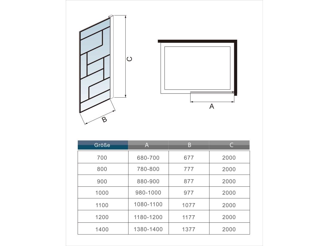 Vente Unique Paroi De Douche 140x200cm Fixe à L'italienne Avec Barre De Fixation Noire Carrée 90cm En 8mm Verre Anticalcaire Style Moderne