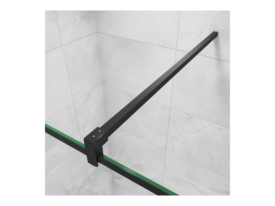 Vente Unique Paroi De Douche 140x200cm Fixe à L'italienne Avec Barre De Fixation Noire Carrée 90cm En 8mm Verre Anticalcaire Style Moderne