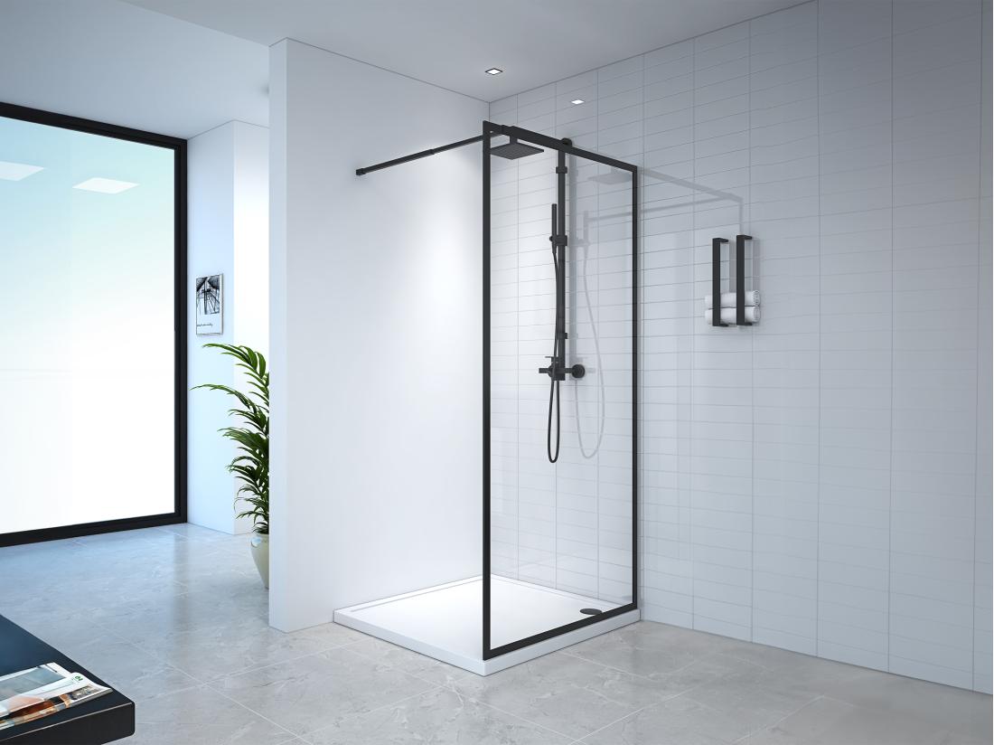Vente Unique Paroi De Douche à L'italienne - 100 X 200 Cm - Noir Mat - Verre Trempé - AMBERI