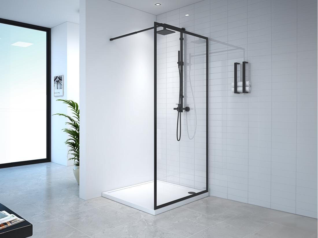 vente unique Paroi de douche à l'italienne - 100 x 200 cm - Noir mat - Verre trempé - AMBERI