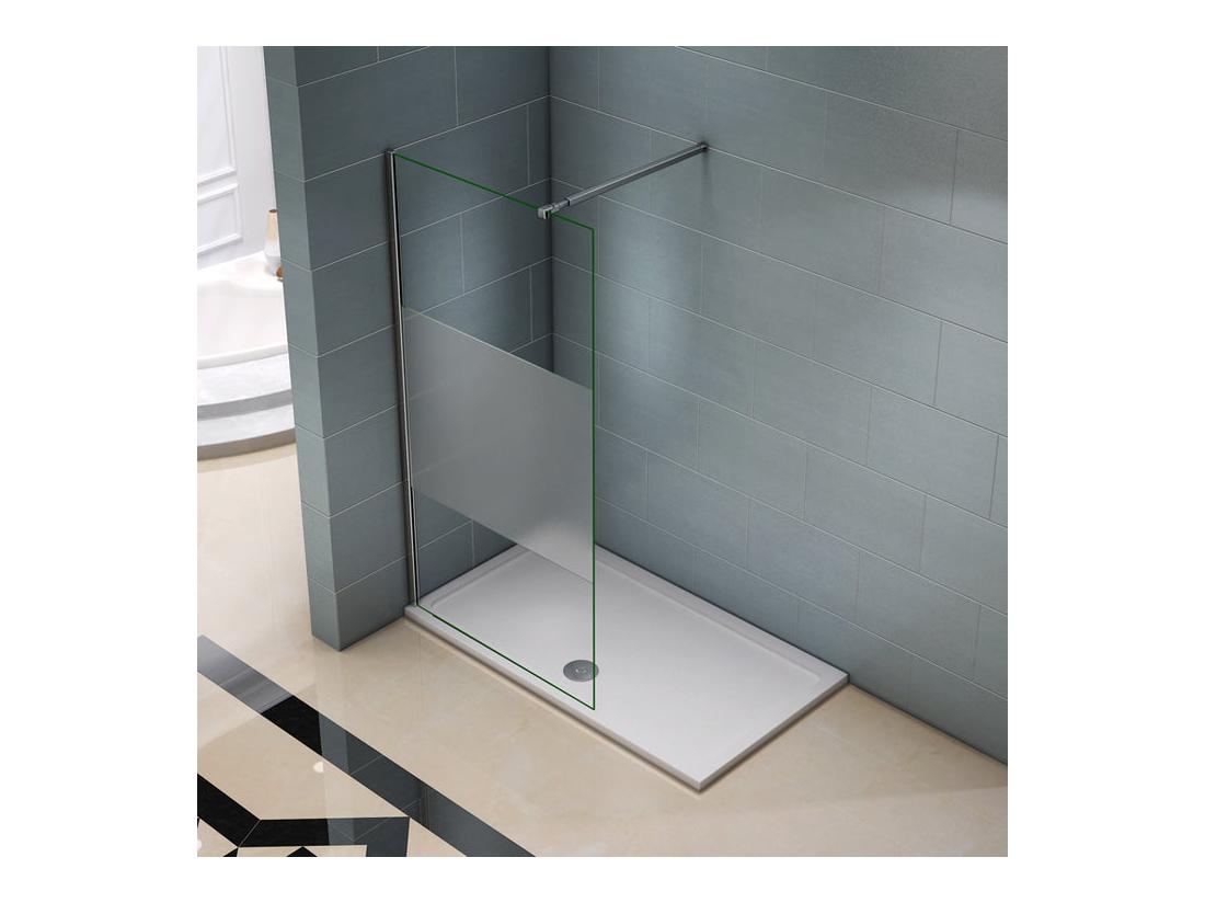 Vente Unique Paroi De Douche à L'italienne 120x200cm Avec Barre De Fixation 73-120cm En Carré En 8mm Verre Bande Centrale Dépolie