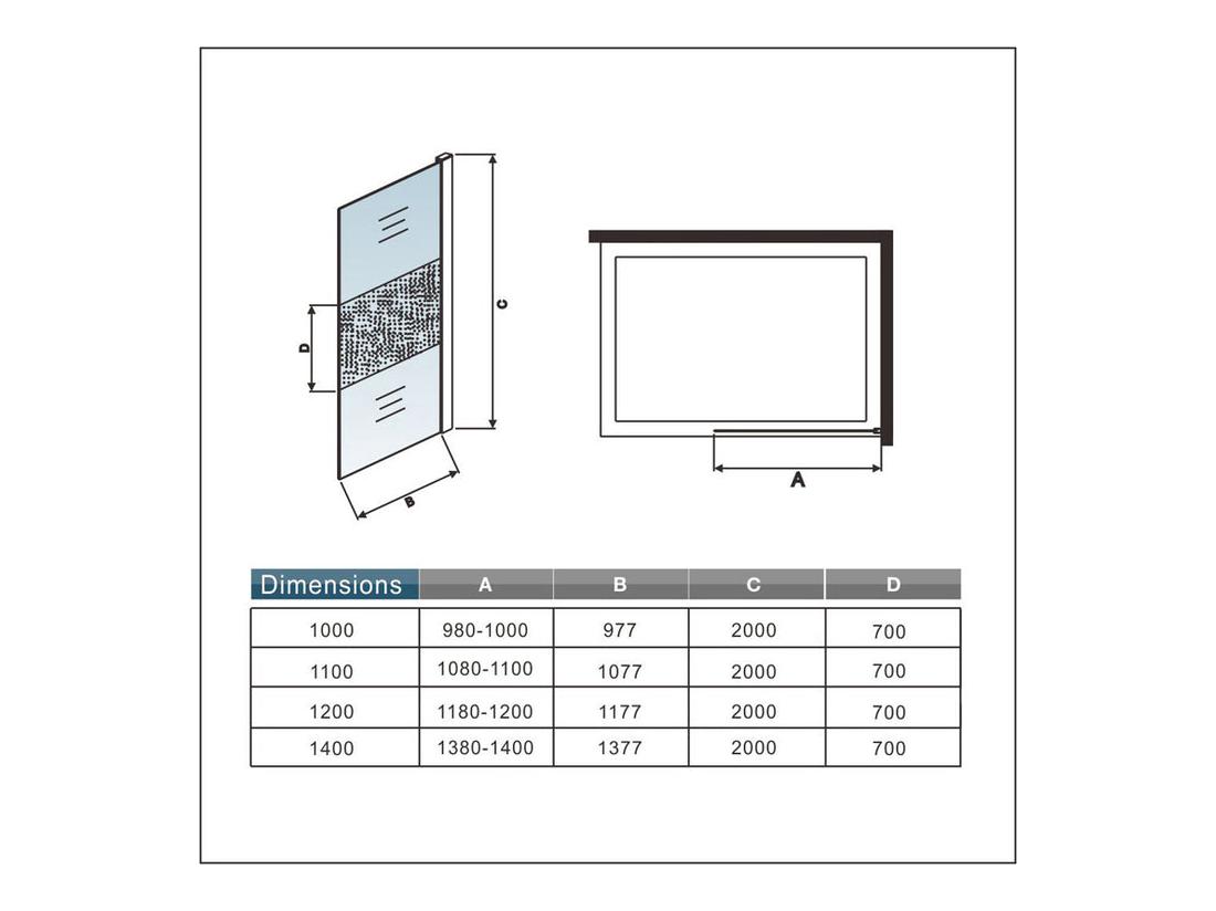 Vente Unique Paroi De Douche à L'italienne 120x200cm Avec Barre De Fixation 73-120cm En Carré En 8mm Verre Bande Centrale Dépolie