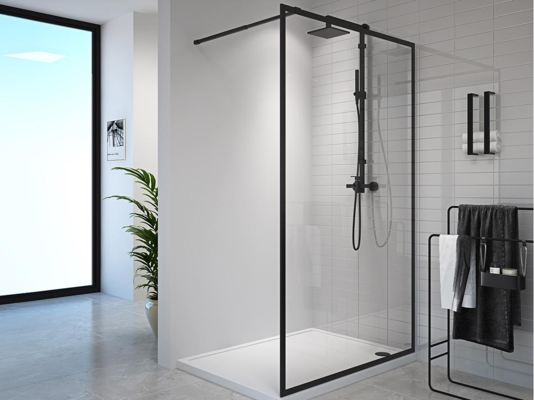 vente unique Paroi de douche à l'italienne - 140 x 200 cm - Noir mat - Verre trempé - AMBERI