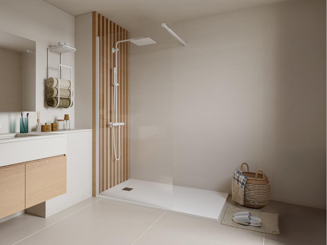 vente unique Paroi de douche à l'italienne - Blanc mat - Verre 6 mm - 120x200 cm - DAREN