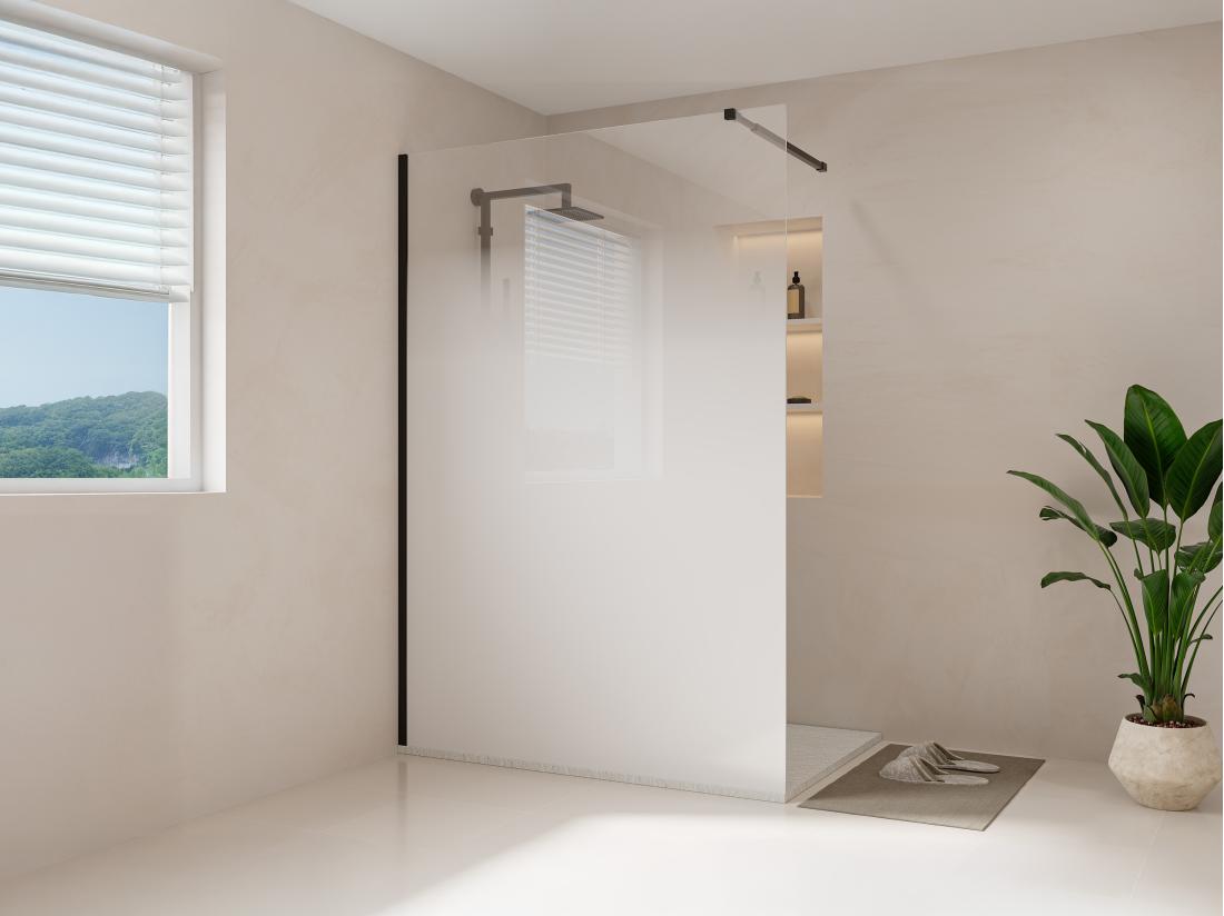 vente unique Paroi de douche à l'italienne brume - 140 x 200 cm - Noir mat - POMARO