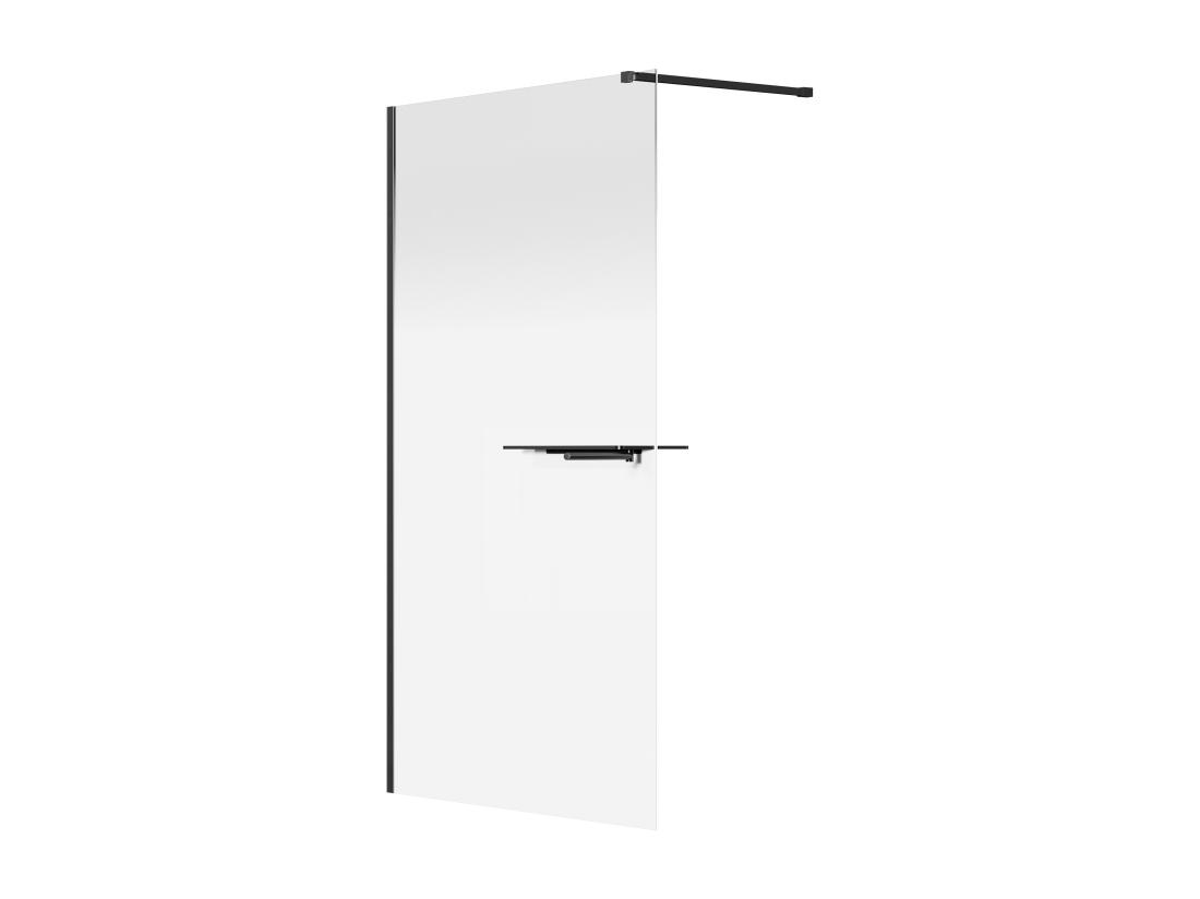 Vente Unique Paroi De Douche à L'italienne Brume Avec Porte Serviette Et étagères - 120 X 200 Cm - Noir Mat - POMARO