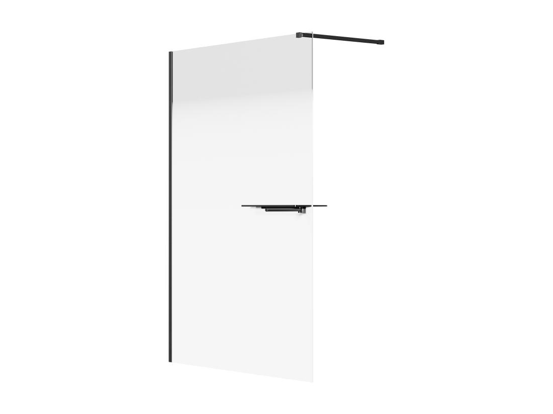 Vente Unique Paroi De Douche à L'italienne Brume Avec Porte Serviette Et étagères - 140 X 200 Cm - Noir Mat - POMARO