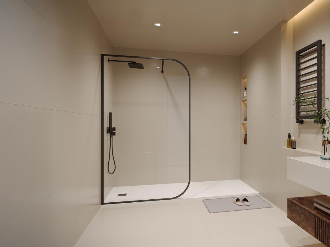 vente unique Paroi de douche à l'italienne courbée - 120 x 200 cm - Noir mat - DOUYANO