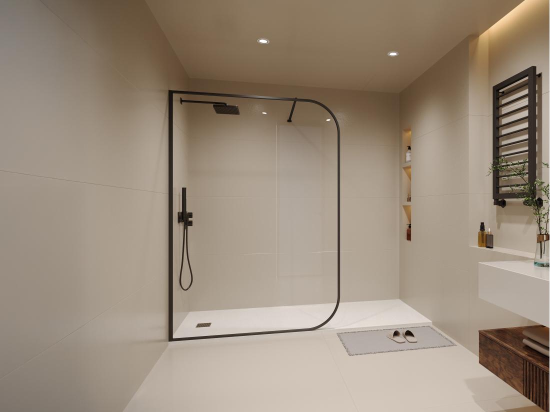vente unique Paroi de douche à l'italienne courbée - 140 x 200 cm - Noir mat - DOUYANO