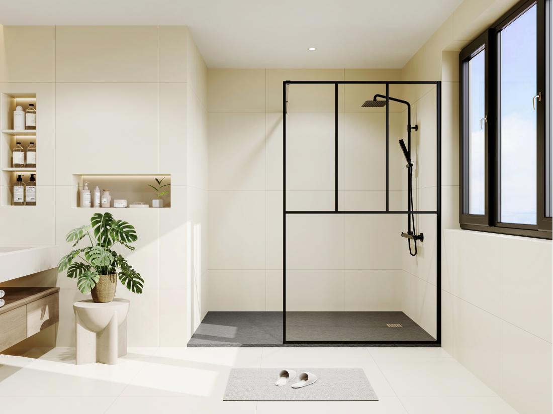 vente unique Paroi de douche à l'italienne - Noir mat - 120 x 200 cm - BAMBESA