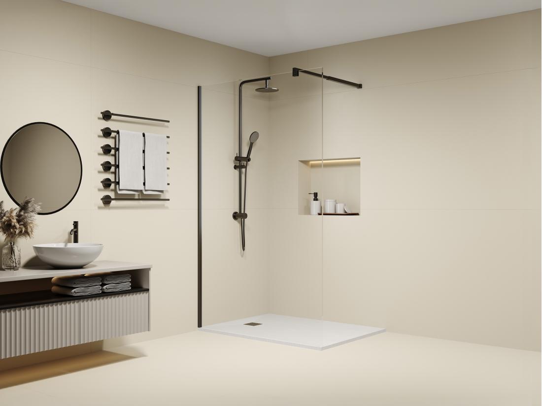 vente unique Paroi de douche à l'italienne noir mat - Verre anti-calcaire 8 mm - 120x200 cm - DAREN