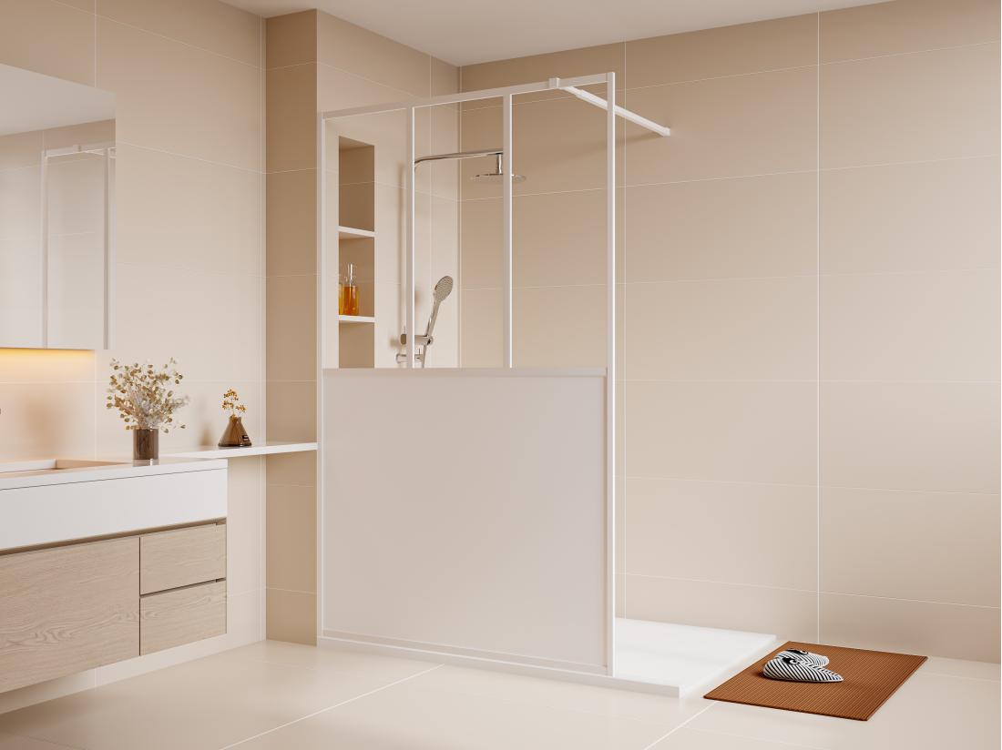 Vente Unique Paroi De Douche à L'italienne Style Atelier - Blanc Mat - 120 X 200 Cm - URBANIK