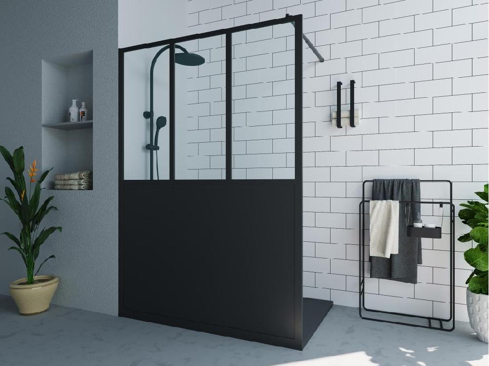 vente unique Paroi de douche à l'italienne style atelier - Noir mat - 140 x 200 cm - URBANIK